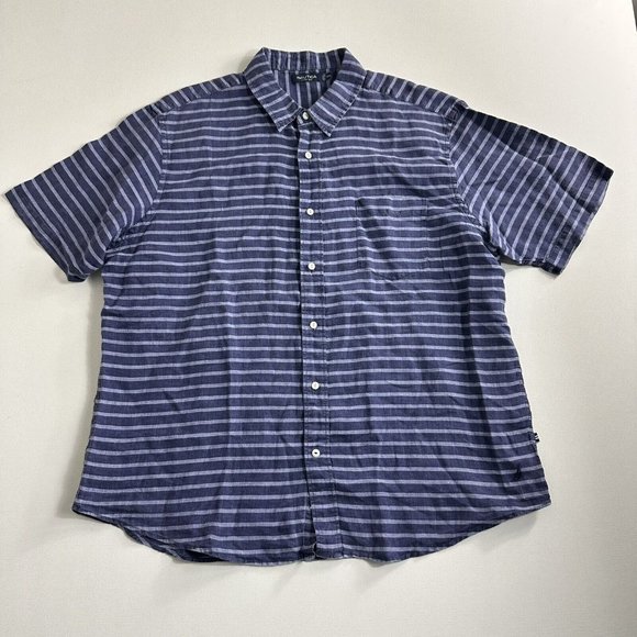 Men’s Nautica 100% Linen Button Up Camp Shirt‎ Adult Size 2XL Short Sleeve Blue - Picture 1 of 9
